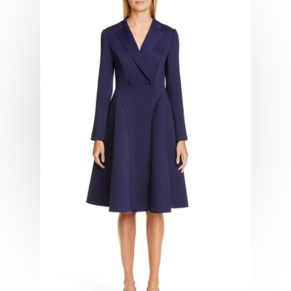 Badgley Mischka Cobalt Blue Scuba Wrap Notch Collar Coat Dress Size 4